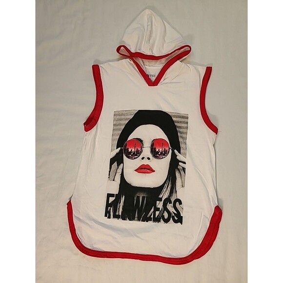 On Fire T Shirt Womens Size 1X Red Sleeveless Graphic  Girl Tee 100% Cotton - Picture 3 of 8